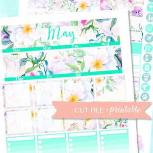 VISTA MENSUAL DE MAYO, Kit de planificador de flores, Kit mensual de Erin Condren, Pegatinas imprimibles para planificador, eclp imprimible, Pegatina para planificador, Pegatina digital