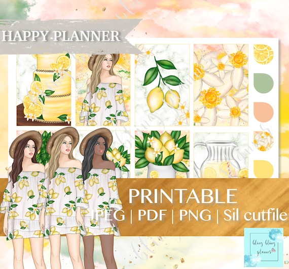 LEMON HAPPY PLANNER Stickers, Summer Happy Planner printable kits, Happy Planner sticker kits, summer printable sticker, bling bling planner