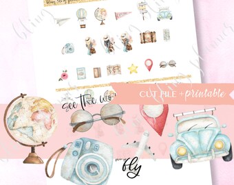 TRAVEL PLANNER STICKERS, Road trip planner printable sticker, travel printable deco, trip planning stickers, holiday printable stickers,