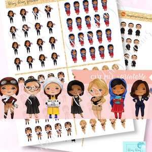 Puede incluir: Un conjunto de pegatinas imprimibles con ilustraciones de mujeres famosas. Las pegatinas incluyen imágenes de Ruth Bader Ginsburg, Malala Yousafzai, Greta Thunberg, Amelia Earhart y Kamala Harris. Las pegatinas están diseñadas para su uso en planificadores y diarios.