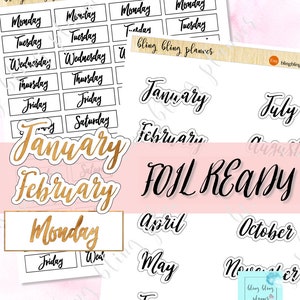 FOIL READY DATE Stickers, Foil ready Printable month sticker, foil ready functional sticker, foil ready monthly Stickers, printable foiled