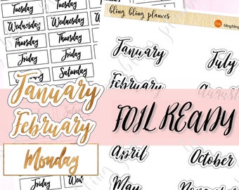 FOIL READY DATE Stickers, Foil ready Printable month sticker, foil ready functional sticker, foil ready monthly Stickers, printable foiled