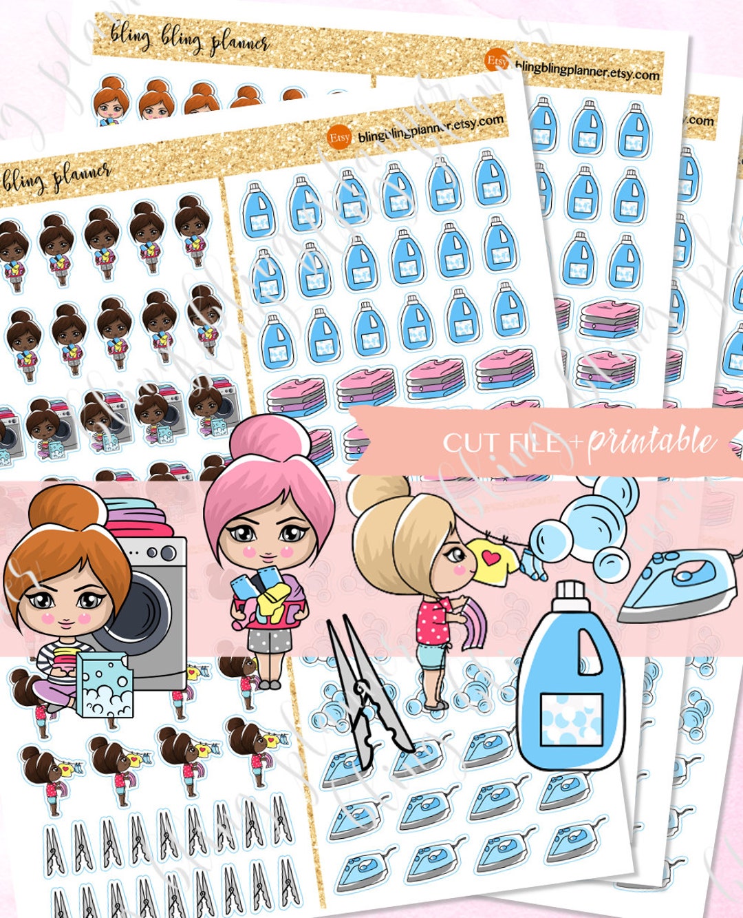 PRINTABLE PLANNER ICON Sticker, Printable Laundry Sticker, Washing ...