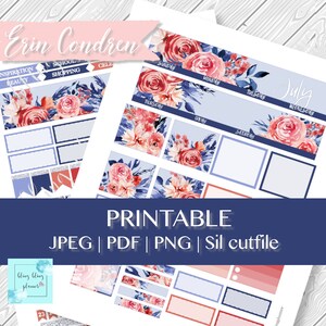 Erin Condren JULY MONTHLY KIT Printable, 4th of july planner stickers, July Monthly printable, printable planner sticker, independence day