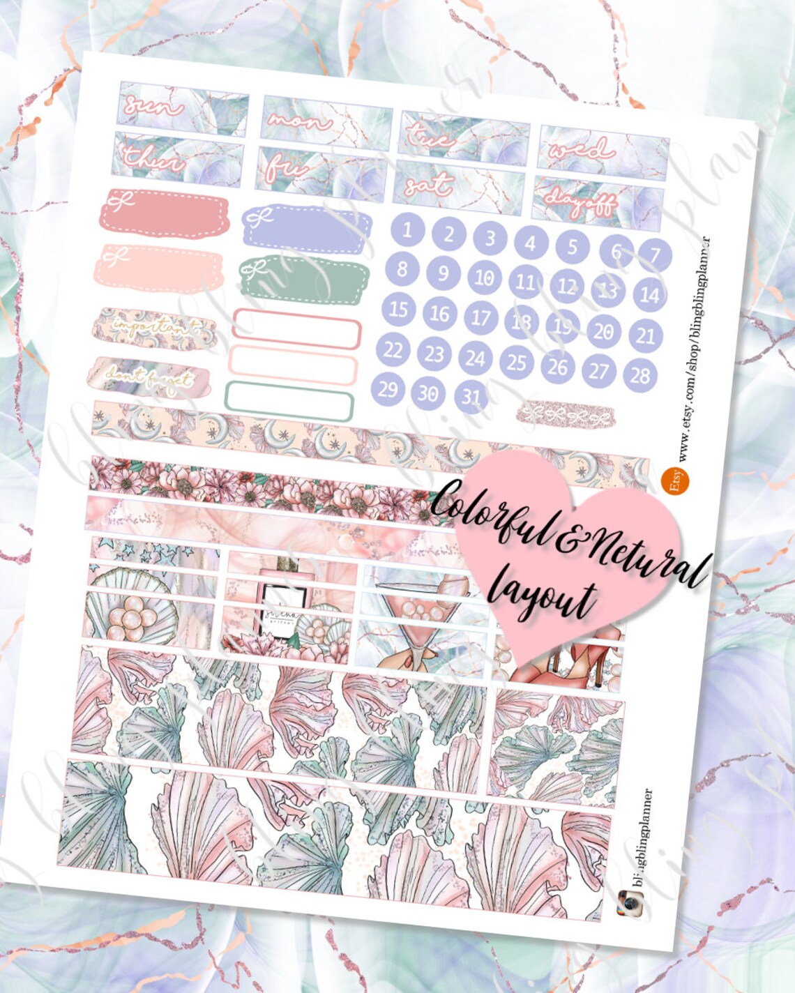 MERMAID HAPPY PLANNER Printable Happy Planner Stickers Kits - Etsy
