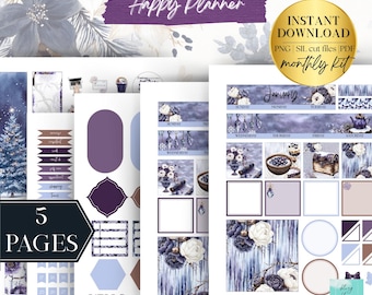 Classic Happy Planner January Printable Monthly Stickers, Winter Printable Planner Stickers, January Monthly Planner Kit, Journaling sticker