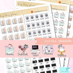 GENERAL PLANNER STICKERS, Printable planning icons, printable cleaning stickers, functional planner deco, birthday planner printable, work