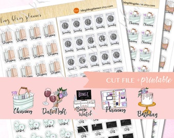 GENERAL PLANNER STICKERS, Printable planning icons, printable cleaning stickers, functional planner deco, birthday planner printable, work