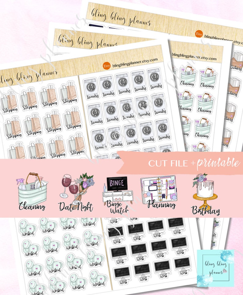 GENERAL PLANNER STICKERS, Printable planning icons, printable cleaning stickers, functional planner deco, birthday planner printable, work 