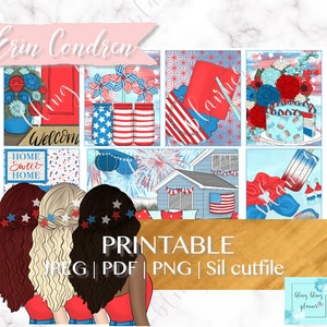4th of JULY PRINTABLE PLANNER Kit, independence day planner stickers, July America planner sticker, printable planner sticker july, us girls