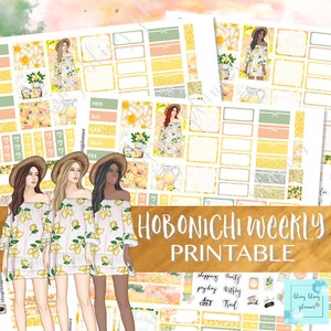 HOBONICHI WEEKS KIT, Printable Hobonichi weeks stickers, printable hobonichi weeks kit, Summer Printable Stickers, Lemon Summer sticker kit