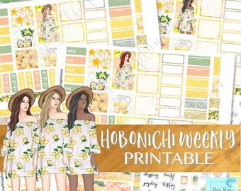 HOBONICHI WEEKS KIT, druckbare Hobonichi Wochenaufkleber, druckbare Hobonichi Wochen-Kit, Sommer bedruckbare Sticker, Zitronen-Sommer-Aufkleber Kit