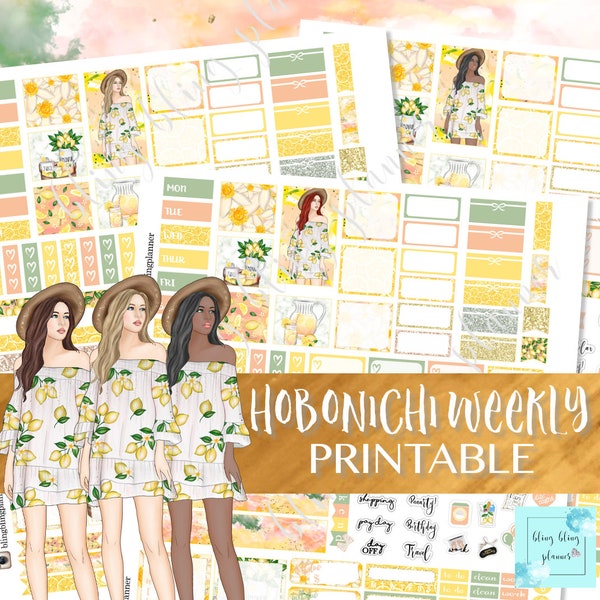 HOBONICHI WEEKS KIT, Printable Hobonichi weeks stickers, printable hobonichi weeks kit, Summer Printable Stickers, Lemon Summer sticker kit