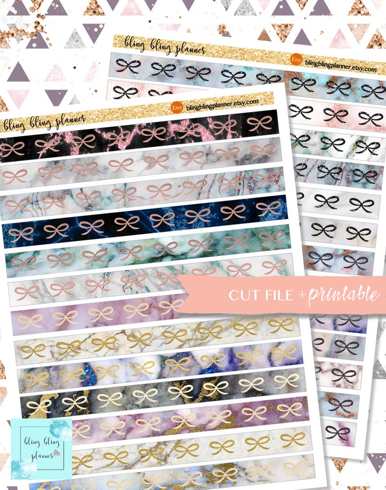 PRINTABLE BOW WASHI , printable masking tape, printable marble stickers, marble washi printable, bow washi printable, marble bow washi, image 1