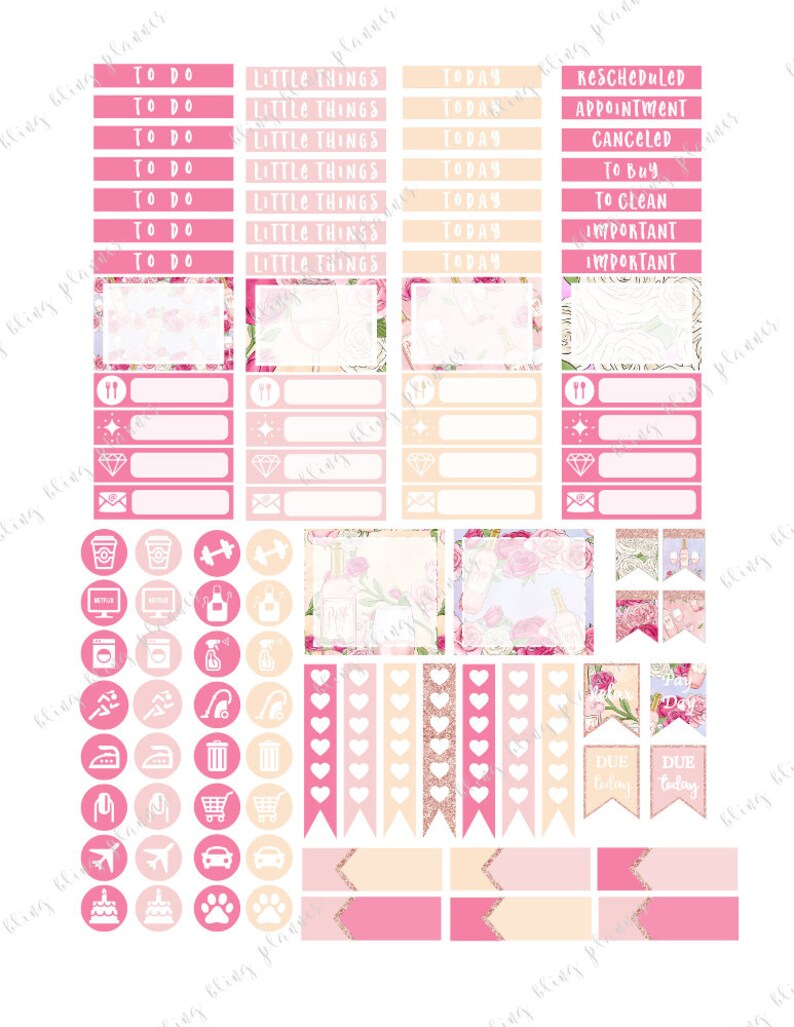 WINE PLANNER STICKERS Rose Planner Stickers Weekly Kit - Etsy