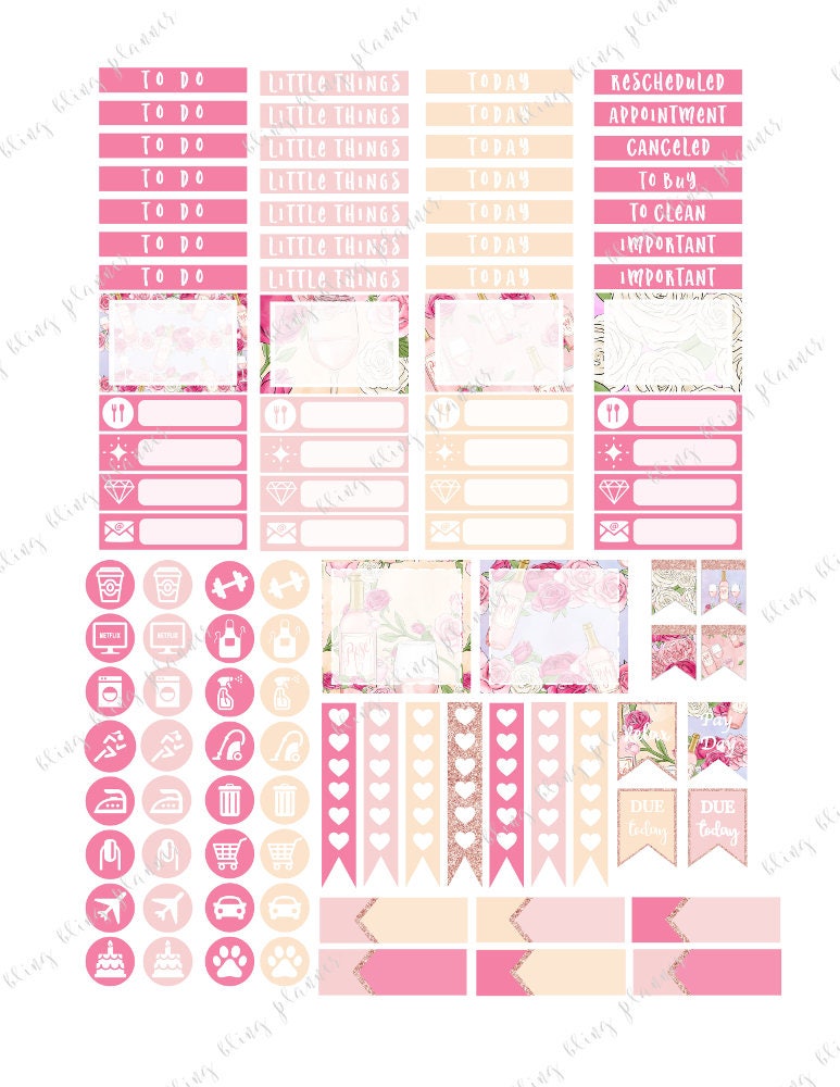 WINE PLANNER STICKERS Rose Planner Stickers Weekly Kit - Etsy