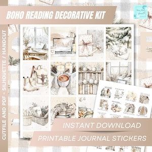 Boho Reading PRINTABLE planner Sticker, book lover printable journal sticker, Scrapbook journaling, motivation quote, planner sticker bundle