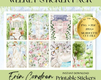 GARDENING PRINTABLE PLANNER Stickers Spring Girl erin condren Stickers Floral Planner kit for spring Circut Silhouette cutfiles greenery kit