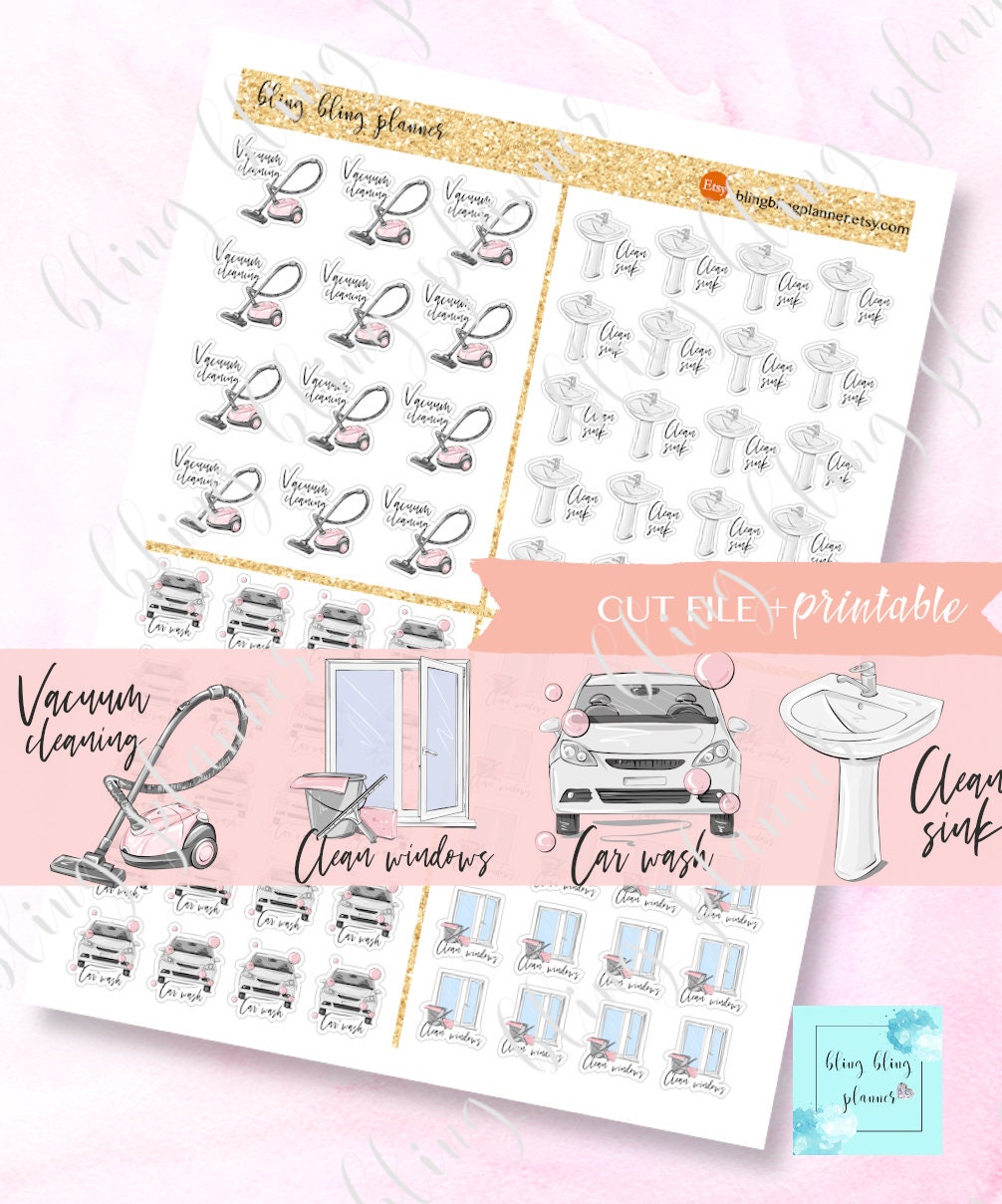CLEANING PLANNER Stickers, Printable Household Stickers, Change Towel ...