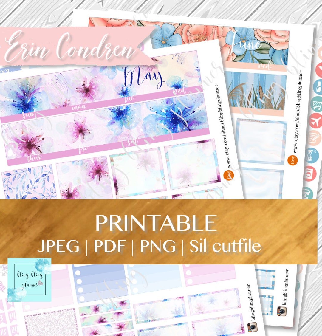MAY MONTHLY VIEW, June Monthly Kit, Printable Monthly Stickers, May ...