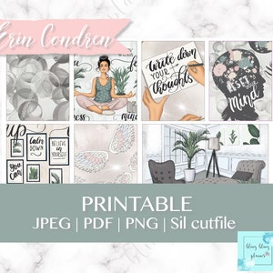 MINDFULNESS PLANNER STICKERS, Relax at home printable planner stickers, meditate planner stickers, stay home planner stickers, manifest kit image 1