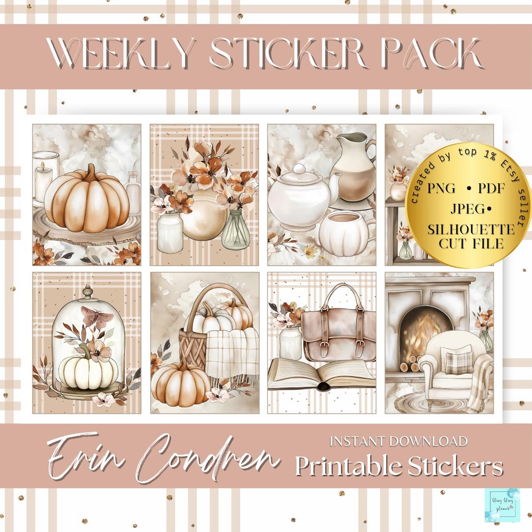 FALL PRINTABLE Planner Sticker Circut Erin Condren Vertical Kit, Cozy ...