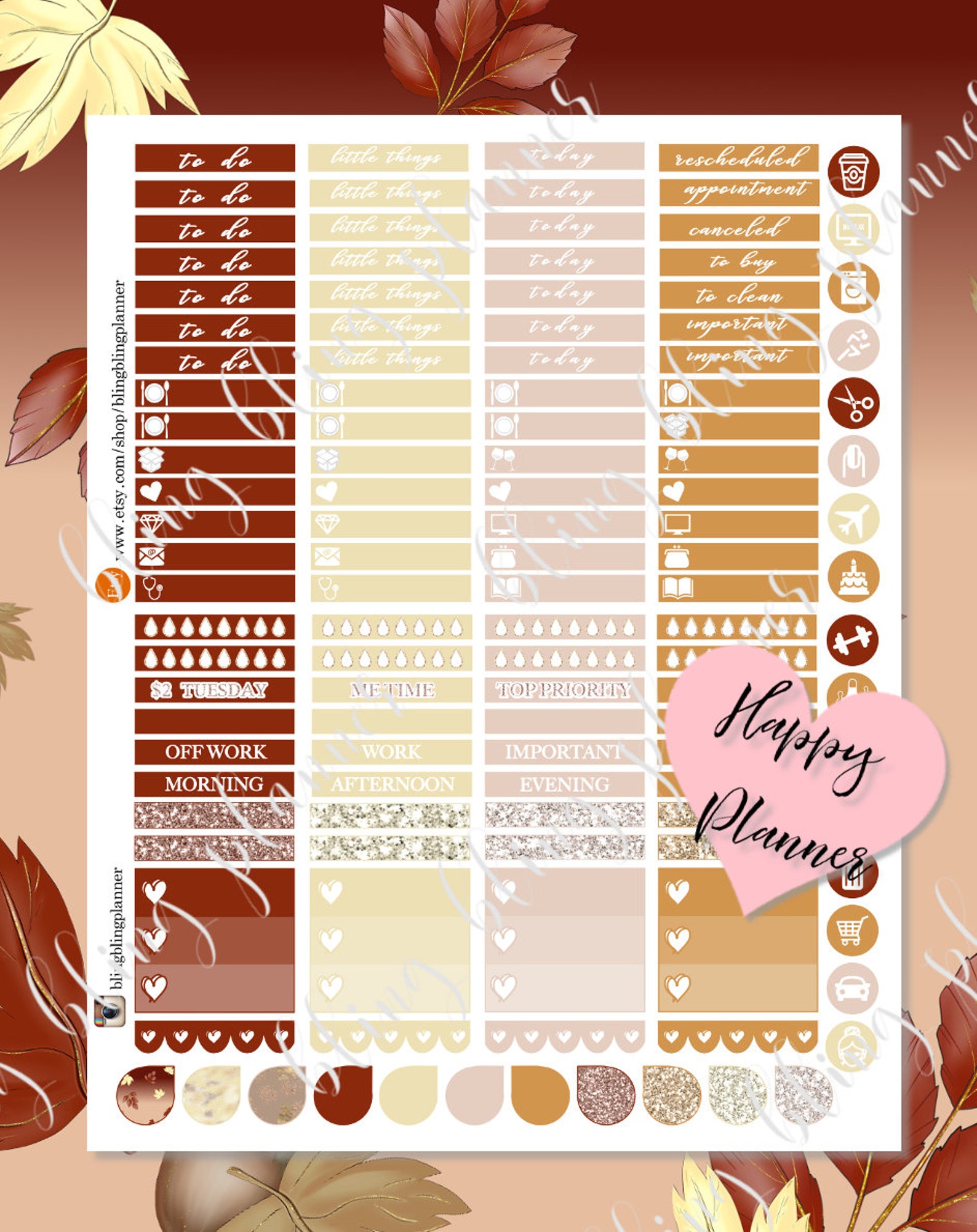 PRINTABLE HAPPY PLANNER Sticker Fall Weekly Kit Printable - Etsy