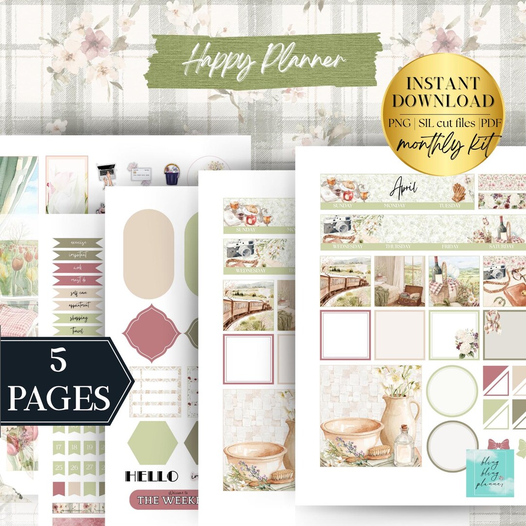 2026 April Classic Happy Planner Printable Monthly Stickers: Spring
