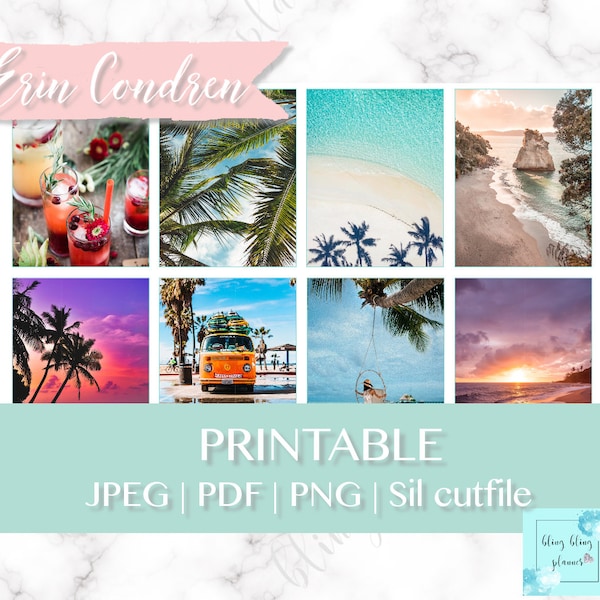 BEACHSIDE PRINTABLE STICKERS, Beachside Photo Planner sticker, Summer Planner Sticker Kit, seaside printable weekly, summer photo stickers