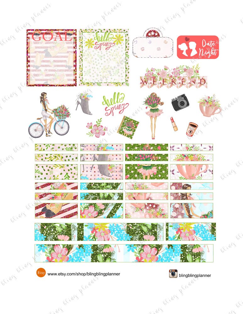HAPPY PLANNER WEEKLY Printable, Spring Sticker Kit, Printable Planner ...
