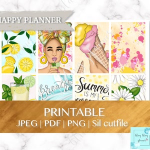 Adesivi LEMON HAPPY PLANNER, kit stampabili Summer Happy Planner, kit adesivi Happy Planner, adesivo stampabile estivo, adesivi goodnotes