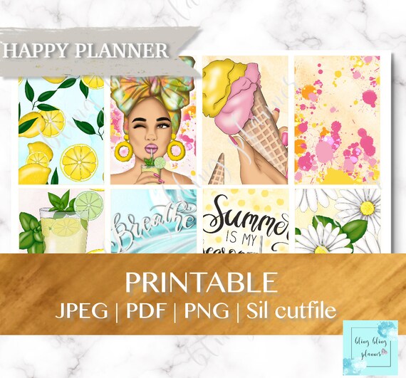 LEMON HAPPY PLANNER Stickers, Summer Happy Planner printable kits, Happy Planner sticker kits, summer printable sticker, goodnotes stickers
