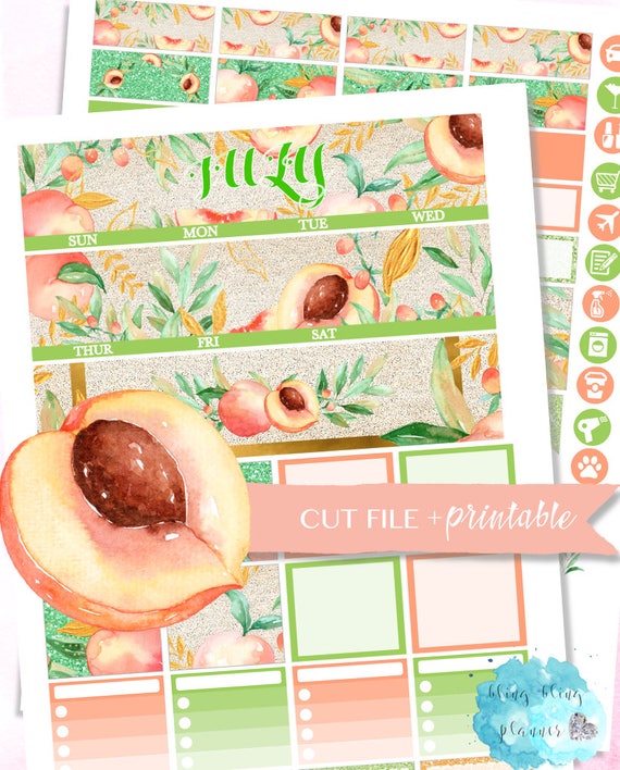 JULY MONTHLY VIEW, Monthly Planner Kit, Fruit stickers, Printable Planner Stickers, eclp Stickers, Digital Planner Stickers, monthly kit