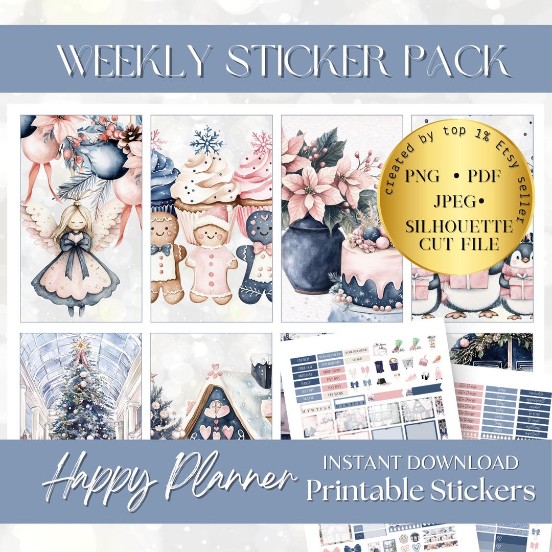 HAPPY PLANNER Blue Christmas Planner Sticker, Classic Hp Planner
