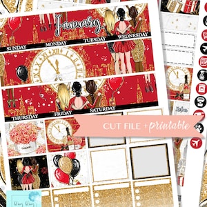 JANUARY MONTHLY PRINTABLE, 2018 Monthly Kit, New Year Monthly View Stickers, January monthly kit, monthly planner sticker, printable sticker
