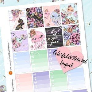 May include: A set of printable planner stickers featuring a whimsical ocean theme with jellyfish, flowers, and a mermaid. The stickers are designed in a colorful and natural layout with a gradient background.