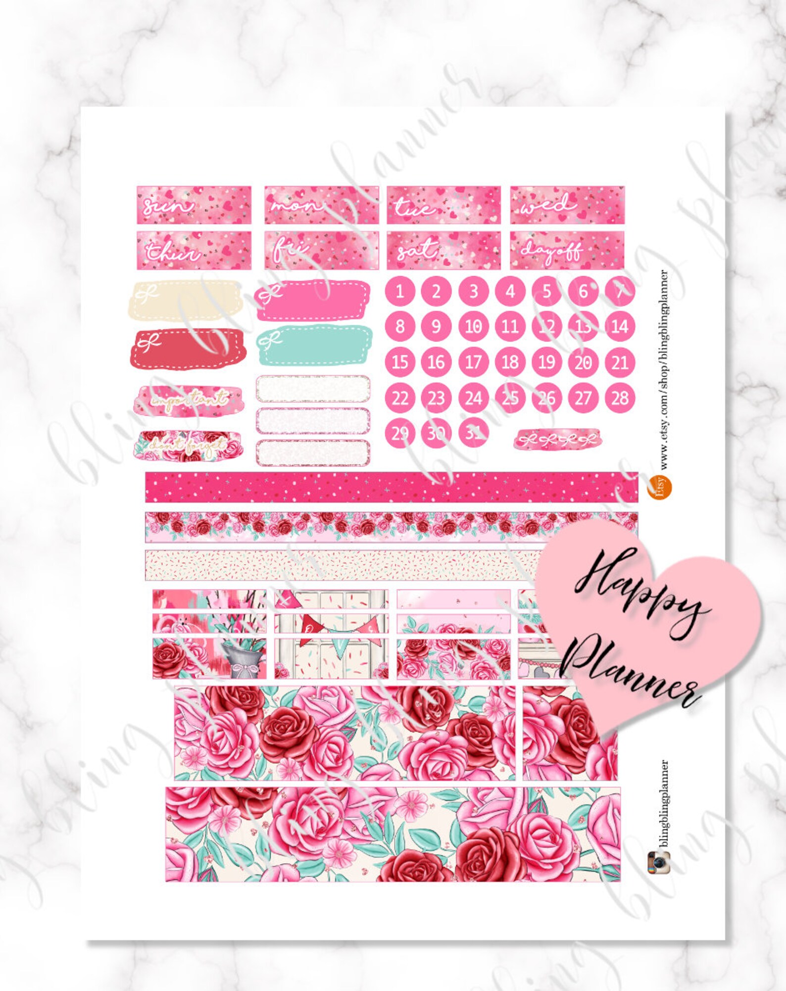 VALENTINES DAY PRINTABLE Happy Planner Stickers Happy Planner - Etsy