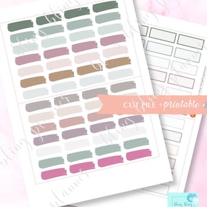 May include: Printable sticker sheet featuring a range of rectangular shapes in shades of green, pink, brown, and grey. The sheet also includes a section with blank rectangular shapes with black outlines.