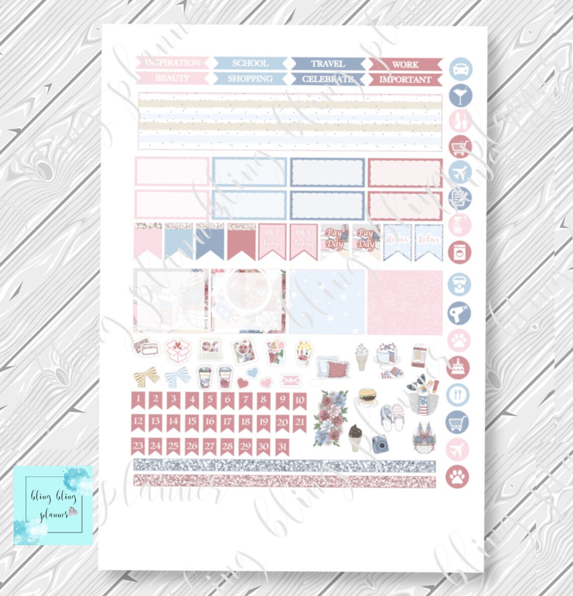 Erin Condren JULY MONTHLY KIT Printable, 4th of July Planner Stickers ...