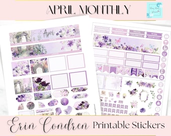 APRIL PRINTABLE MONTHLY Sticker, Blosoom planner sticker kit, April Printable Planner kit, monthly view stickers, Erin condren April sticker