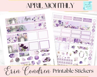 APRIL PRINTABLE MONTHLY Sticker, Blosoom planner sticker kit, April Printable Planner kit, monthly view stickers, Erin condren April sticker
