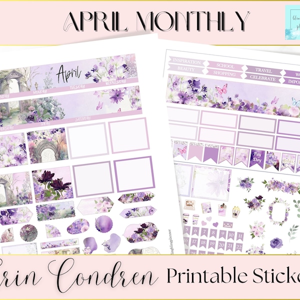 APRIL PRINTABLE MONTHLY Sticker, April Printable Planner Kit, Erin condren April Sticker