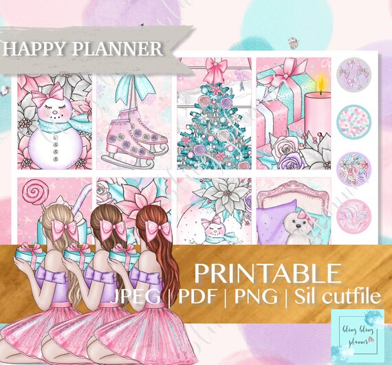 PINK CHRISTMAS HAPPY planner Stickers, printable christmas sticker, Home weekly kit, christmas planner kit, printable happy planner stickers