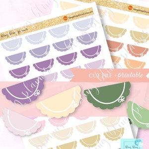 SCALLOP PRINTABLE planner STICKERS, Printable half box stickers, scallop half box stickers, bow scallop stickers, digital scallop stickers