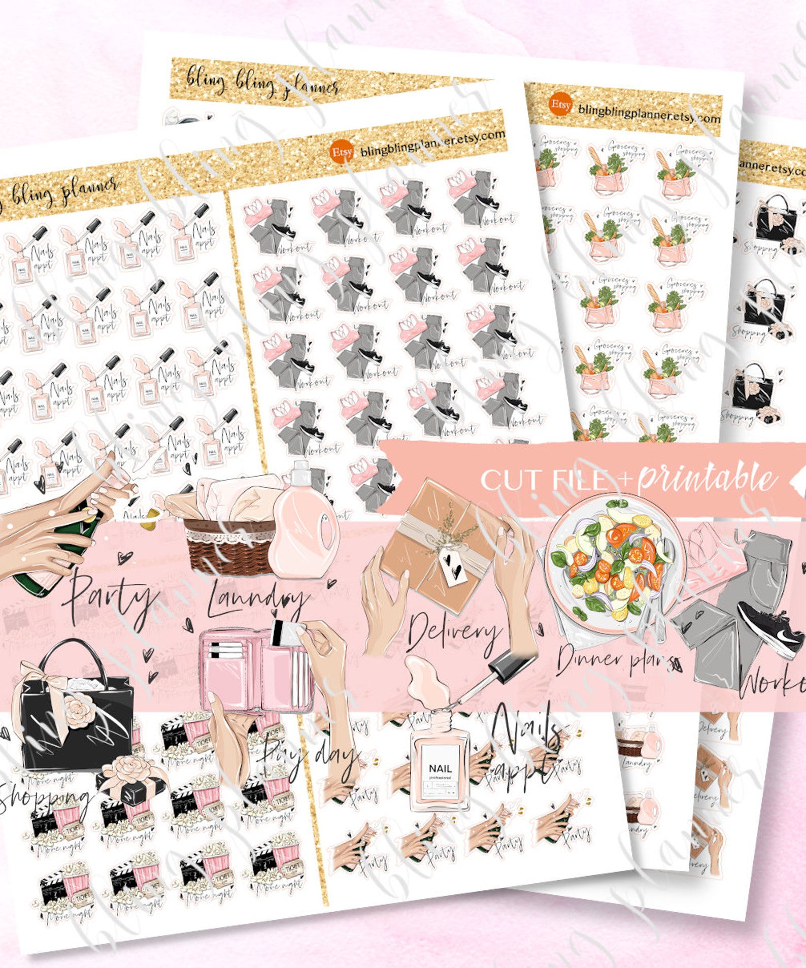 GENERAL PLANNER STICKERS, Grocery Planner Icon, Printable Cleaning ...