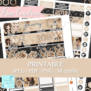JANUARY MONTHLY PRINTABLE kit, 2019 Monthly Kit, New Year Monthly View Stickers, January monthly kit, monthly printable planner stickers