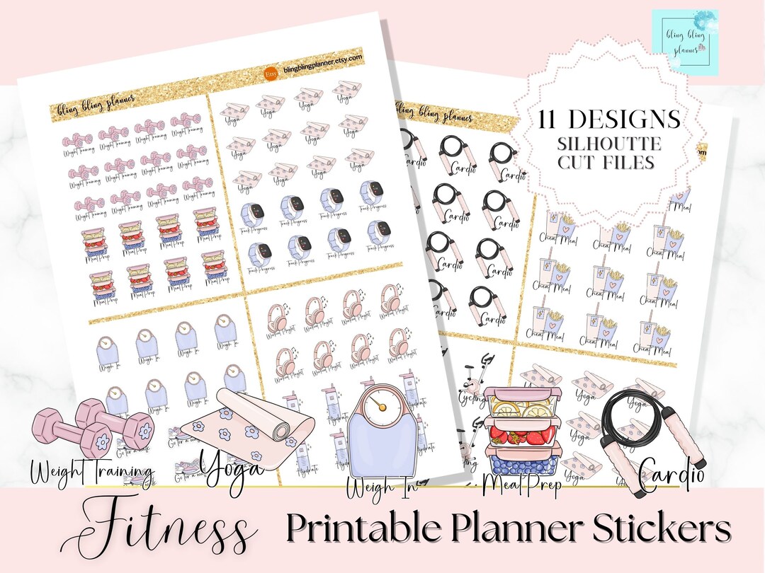 FITNESS Printable PLANNER STICKERS, Yoga Planner Sticker, Meal Prep ...