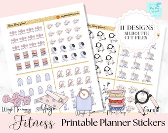 FITNESS Printable PLANNER STICKERS, yoga planner sticker, Meal prep sticker, yoga stickers, printable workout sticker, cardio deco, scale