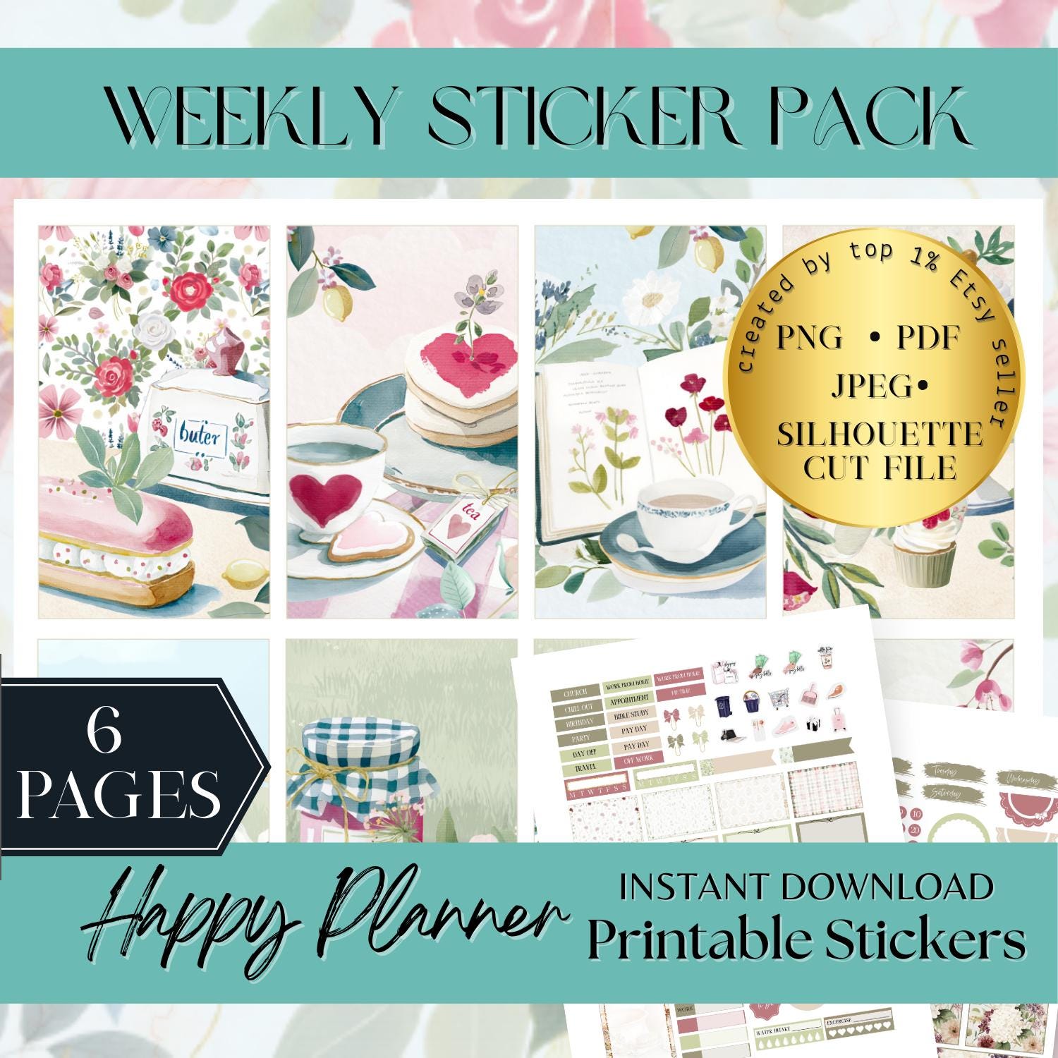 Rose Spring Happy Planner Printable Weekly Stickers: Instant Download ...