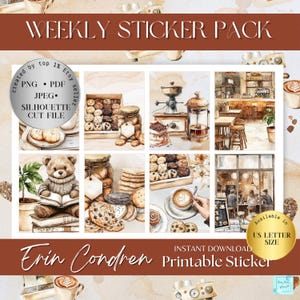 COFFEE PRINTABLE PLANNER Stickers weekly kit Erin Condren Weekly Printable Kit Coffee Lover Journaling printable sticker kit weekend brunch